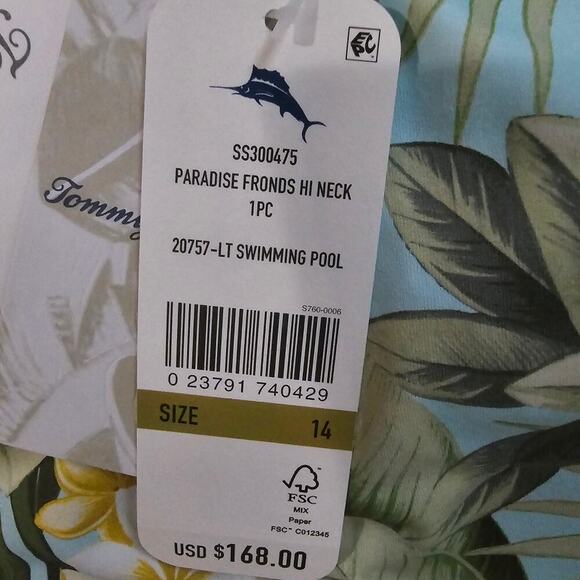 Tommy Bahama Women's Multi Paradise Fronds High Neck One Piece Swimsuit Size 14 - Picture 8 of 16
